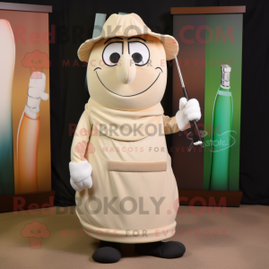 Beige Golf Bag mascot costume character dressed with a Wrap Dress and Tie pins