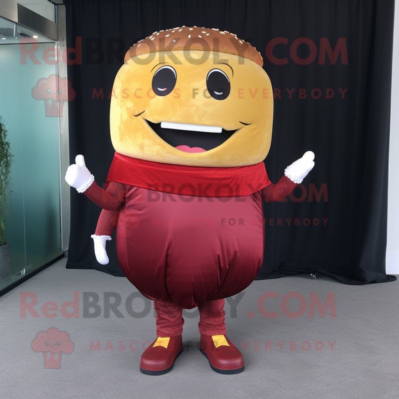 Maroon Hamburger mascot costume character dressed with a Long Sleeve Tee and Earrings