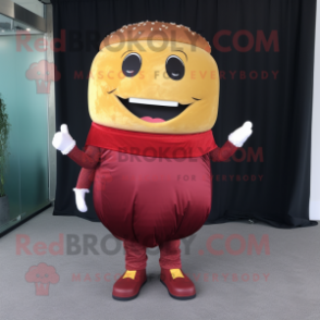 Maroon Hamburger mascot costume character dressed with a Long Sleeve Tee and Earrings