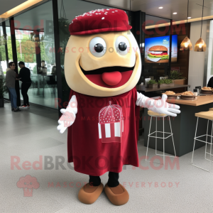 Maroon Hamburger mascot costume character dressed with a Long Sleeve Tee and Earrings