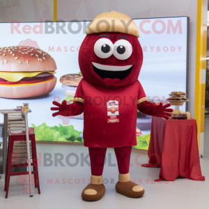 Maroon Hamburger mascot costume character dressed with a Long Sleeve Tee and Earrings