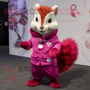 Magenta Squirrel mascot costume character dressed with a Waistcoat and Keychains