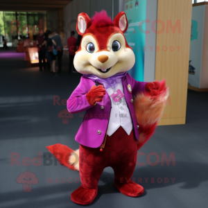Magenta Squirrel mascot costume character dressed with a Waistcoat and Keychains