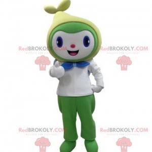 Mascota de muñeco de nieve sonriente verde y blanco -