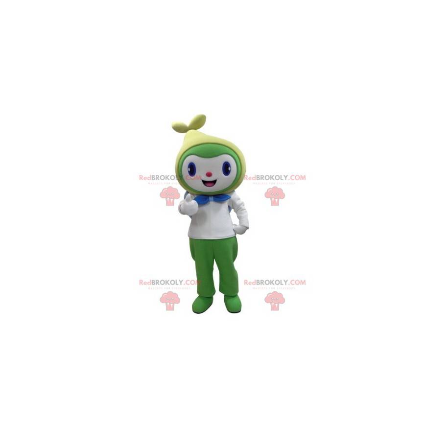 Mascota de muñeco de nieve sonriente verde y blanco -