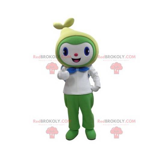 Mascotte sorridente del pupazzo di neve verde e bianco -