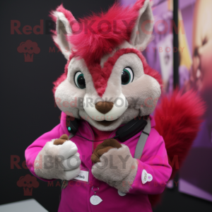 Magenta Squirrel mascot costume character dressed with a Waistcoat and Keychains