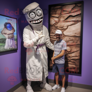 Lavender Mummy mascot costume character dressed with a Poplin Shirt and Watches
