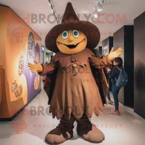 Brown Witch mascot costume character dressed with a Jeggings and Berets