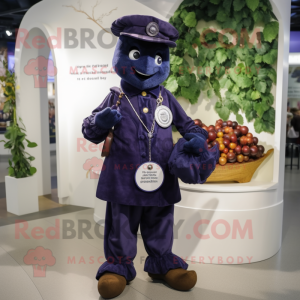 Navy Grape mascot costume character dressed with a Trousers and Coin purses