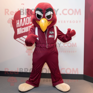 Maroon Hawk mascot costume character dressed with a Jumpsuit and Pocket squares