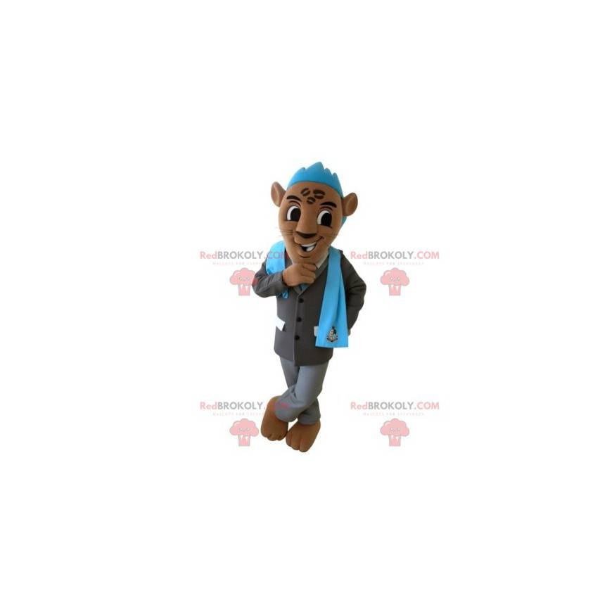 Brown tiger mascot with a suit and a blue crest - Redbrokoly.com Brown tiger mascot with a suit and a blue crest - Redbrokoly.com