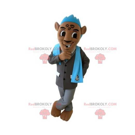 Brown tiger mascot with a suit and a blue crest - Redbrokoly.com