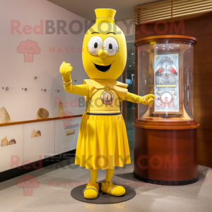 Yellow Hourglass mascot costume character dressed with a Graphic Tee and Anklets