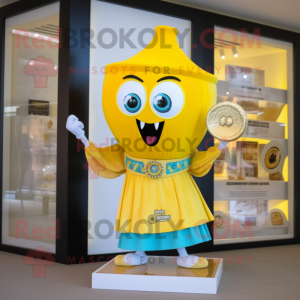 Yellow Hourglass mascot costume character dressed with a Graphic Tee and Anklets