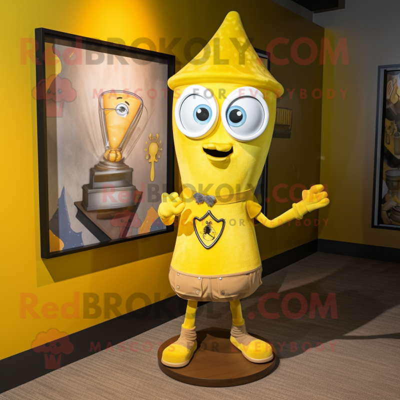 Yellow Hourglass mascot costume character dressed with a Graphic Tee and Anklets Yellow Hourglass mascot costume character dressed with a Graphic Tee and Anklets