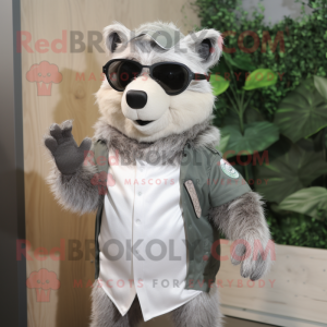 Silver Beaver mascot costume character dressed with a Vest and Sunglasses