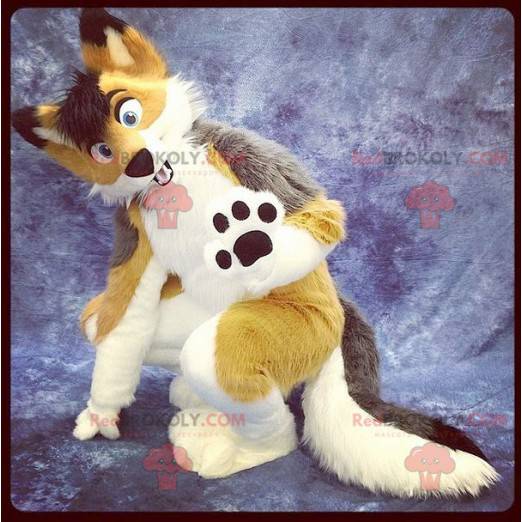 Bonito mascote cão raposa tricolor - Redbrokoly.com