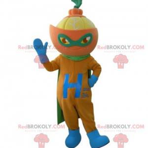 Mascote mandarim com roupa de super-herói - Redbrokoly.com