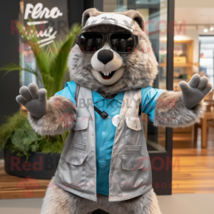 Silver Beaver mascot costume character dressed with a Vest and Sunglasses