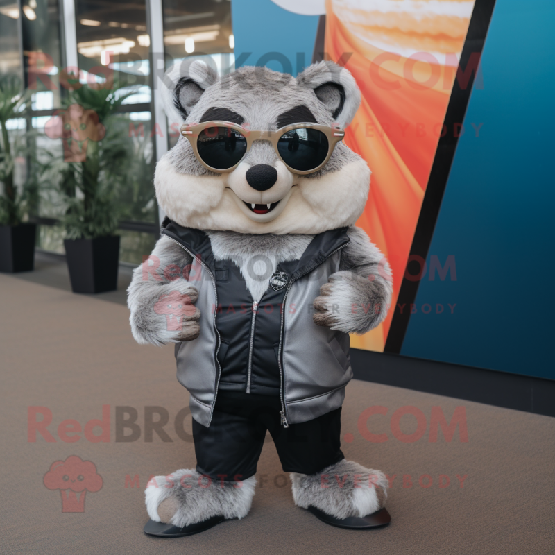 Silver Beaver mascot costume character dressed with a Vest and Sunglasses