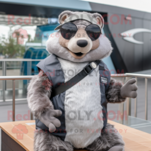 Silver Beaver mascot costume character dressed with a Vest and Sunglasses