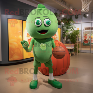 Green Tomato mascot costume character dressed with a Romper and Foot pads