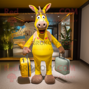 Yellow Donkey mascot costume character dressed with a Swimwear and Handbags