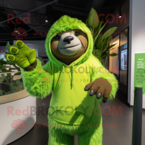 Lime Green Giant Sloth mascot costume character dressed with a Sweater and Anklets