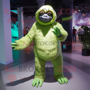 Lime Green Giant Sloth mascot costume character dressed with a Sweater and Anklets