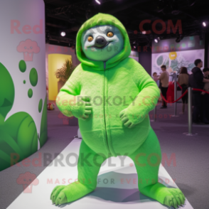 Lime Green Giant Sloth mascot costume character dressed with a Sweater and Anklets