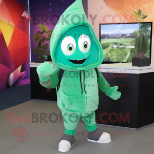 Green Ice mascot costume character dressed with a Hoodie and Pocket squares