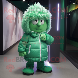 Green Ice mascot costume character dressed with a Hoodie and Pocket squares