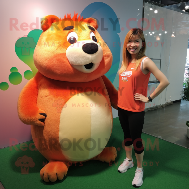 Peach Capybara mascot costume character dressed with a Tank Top and Brooches Peach Capybara mascot costume character dressed with a Tank Top and Brooches