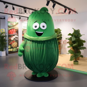 Forest Green Cucumber mascot costume character dressed with a Wrap Skirt and Hairpins