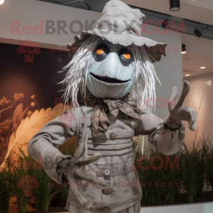 Silver Scarecrow mascot costume character dressed with a Henley Tee and Gloves