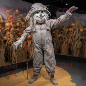 Silver Scarecrow mascot costume character dressed with a Henley Tee and Gloves