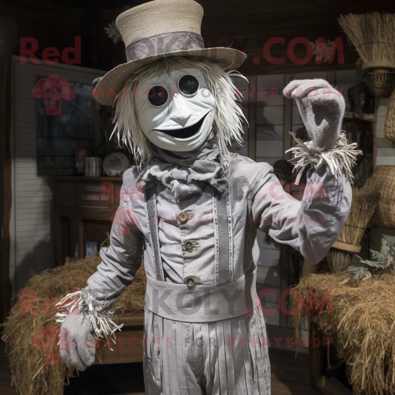 Silver Scarecrow mascot costume character dressed with a Henley Tee and Gloves