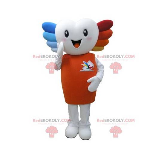 Mascote do boneco de neve branco com cabelo colorido -