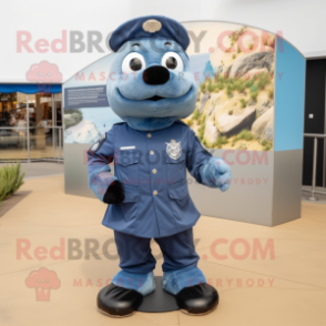 Sky Blue Navy Seal mascot costume character dressed with a Shorts and Shoe clips