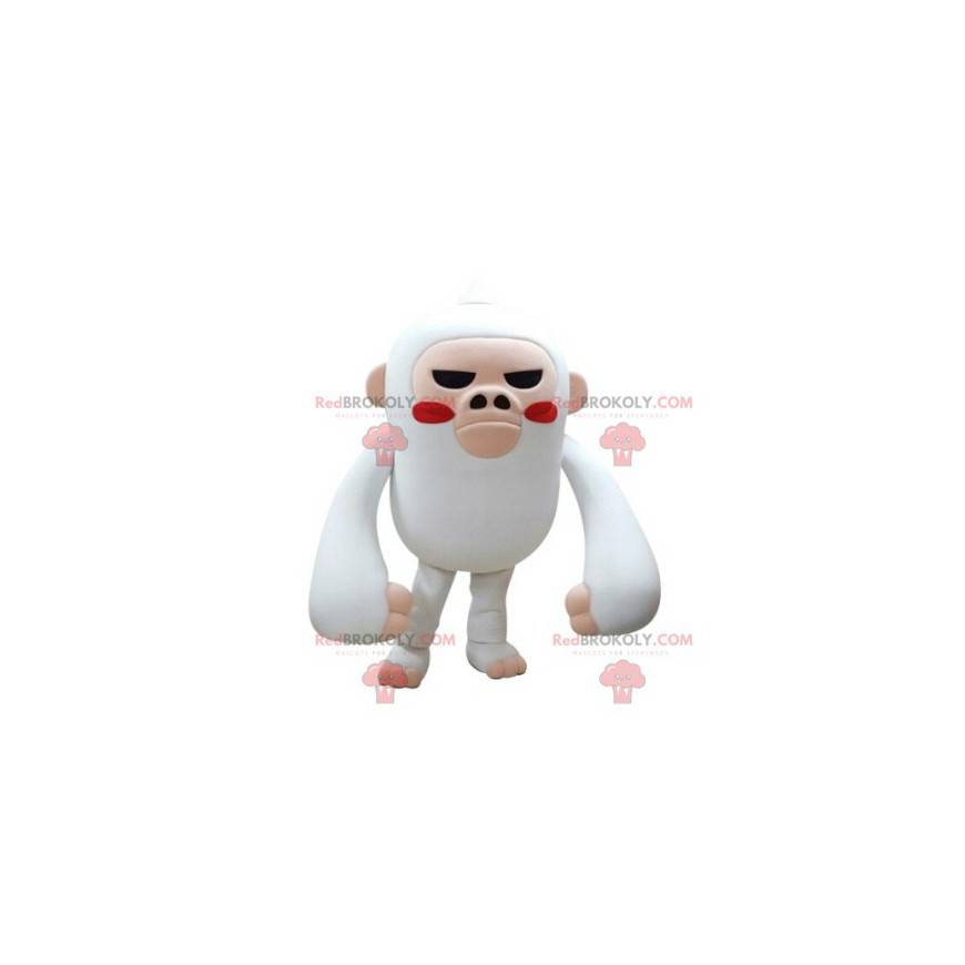 Mascote macaco branco e rosa parecendo feroz - Redbrokoly.com