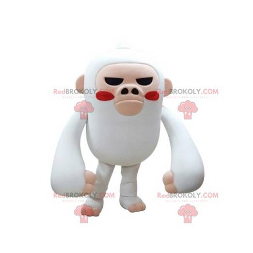 Hvid og lyserød abe-maskot ser hård ud - Redbrokoly.com