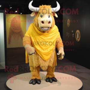 Yellow Minotaur mascot costume character dressed with a Bermuda Shorts and Shawls