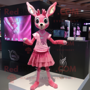 Pink Roe Deer mascot costume character dressed with a Skirt and Bracelets