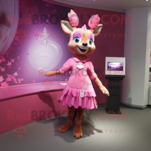 Pink Roe Deer mascot costume character dressed with a Skirt and Bracelets