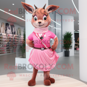 Pink Roe Deer mascot costume character dressed with a Skirt and Bracelets