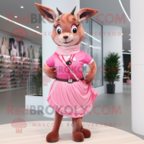 Pink Roe Deer mascot costume character dressed with a Skirt and Bracelets