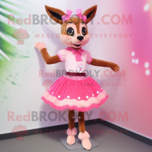 Pink Roe Deer mascot costume character dressed with a Skirt and Bracelets