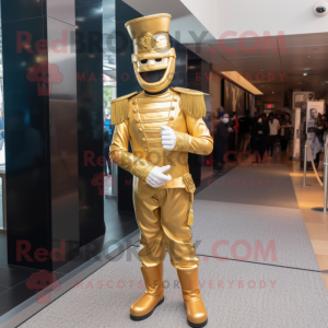 Gold Soldier mascot costume character dressed with a Jeggings and Cufflinks