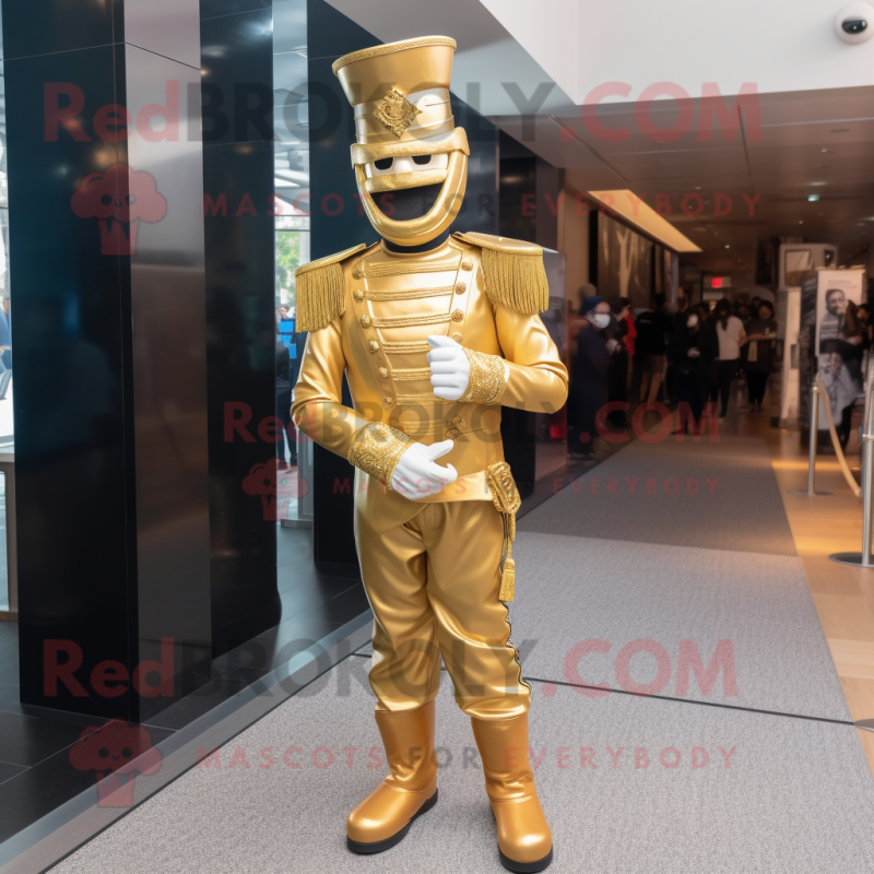 Gold Soldier mascot costume character dressed with a Jeggings and Cufflinks